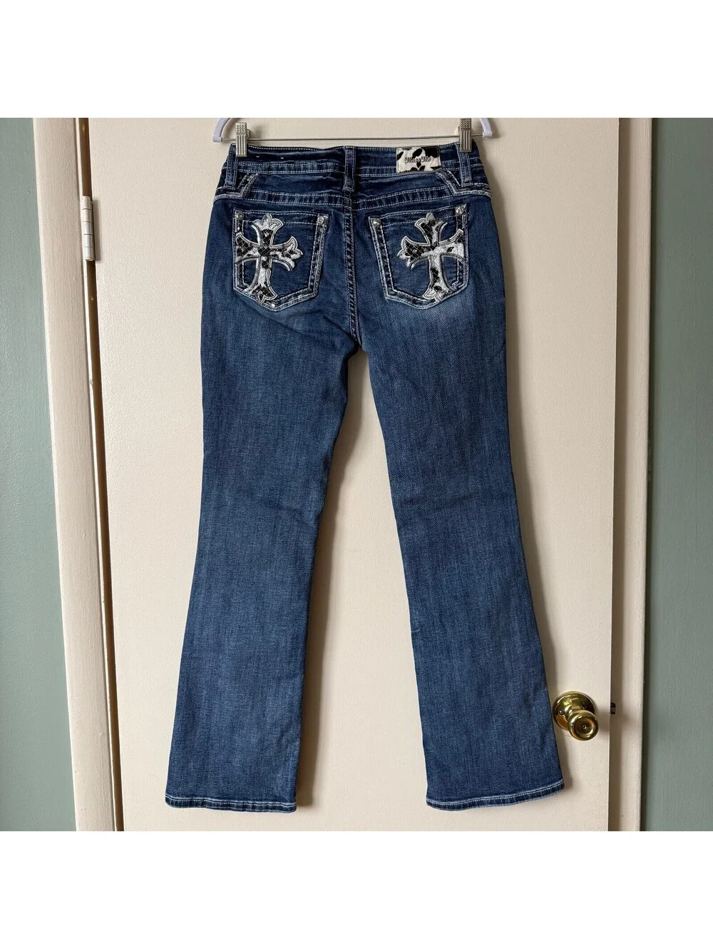 Miss Me Jeans Size 29 Bootcut Y2K Embellished Cross Pocket Bling Western 30/31